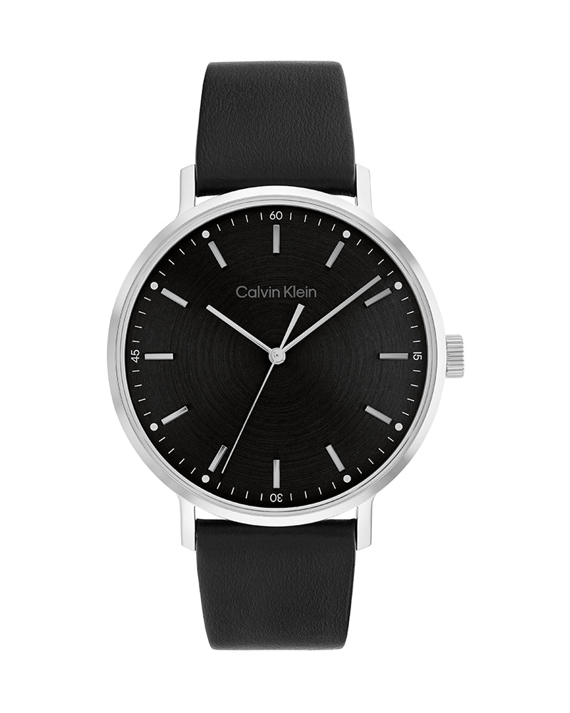 Calvin Klein High Noon Quartz Black Dial Black Leather Strap Watch for Men - K8M211C1