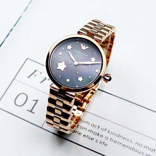 Emporio Armani Arianna Black Dial Rose Gold Stainless Steel Watch For Women - AR11197