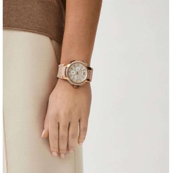 Michael Kors Sidney Multifunction White Dial Pink Silicone Strap Watch For Women - MK7222