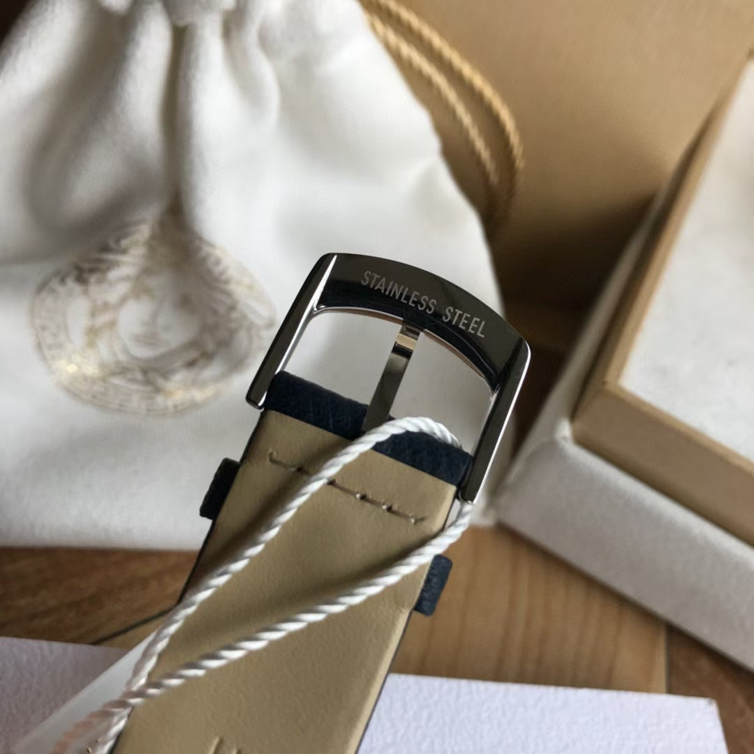 Versace Manifesto Quartz Blue Dial Blue Leather Strap Watch For Men - VBQ01017