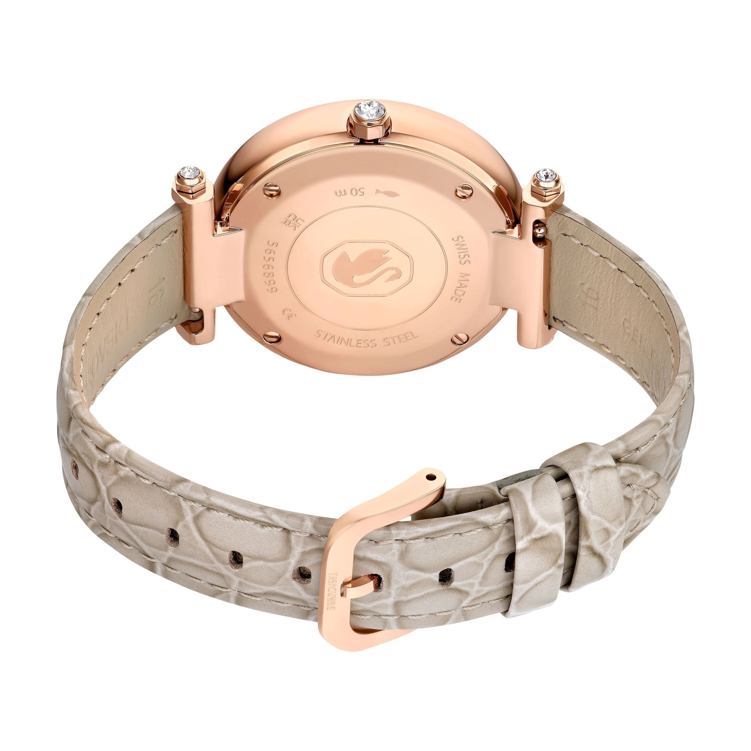 Swarovski Crystalline Wonder Silver Dial Beige Leather Strap Watch for Women - 5656899