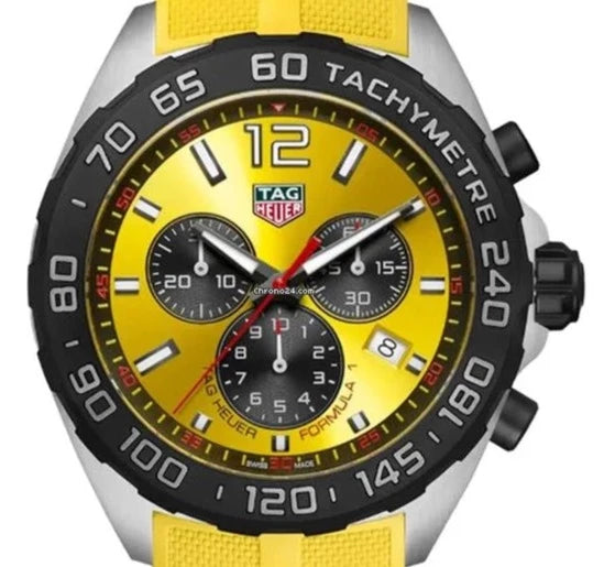 Tag Heuer Formula 1 Chronograph Yellow Dial Yellow Rubber Strap Watch for Men - CAZ101AM.FT8054