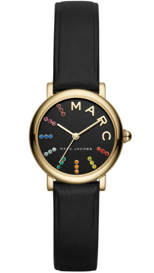 Marc Jacobs Roxy Black Dial Black Leather Strap Watch for Women - MJ1592
