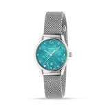 Gucci G-Timeless Turquoise Mother of Pearl Dial Silver Mesh Bracelet Watch For Women - YA126582