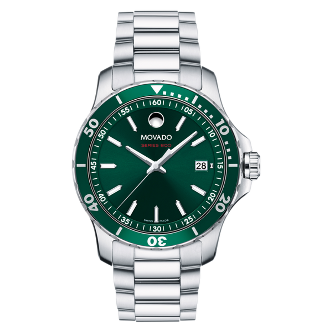 Movado Series 800 Green Dial Silver Steel Strap Watch For Men - 2600136