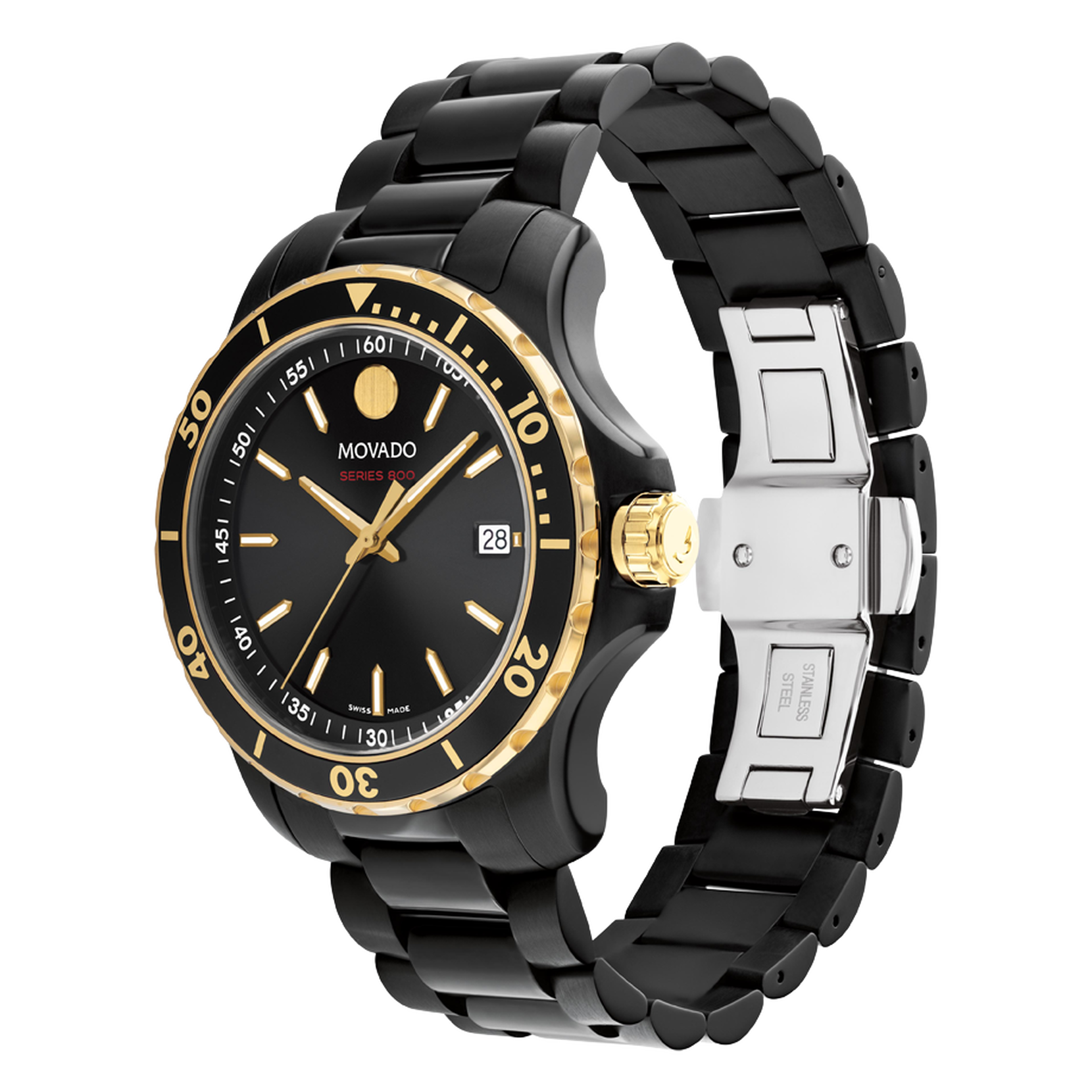 Movado Series 800 Black Dial Black Steel Strap Watch For Men - 2600161