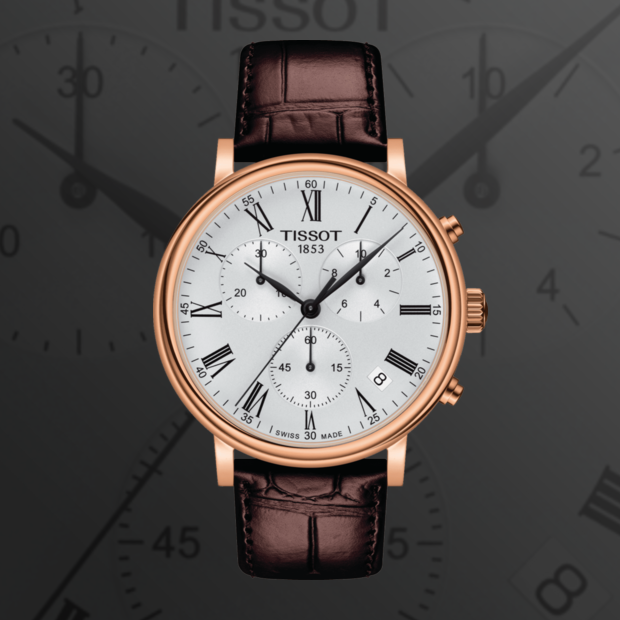 Tissot Carson Premium Chronograph Silver Dial Brown Leather Strap Watch For Men - T122.417.36.033.00