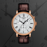 Tissot Carson Premium Chronograph Silver Dial Brown Leather Strap Watch For Men - T122.417.36.033.00