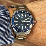 Tag Heuer Aquaracer Blue Dial Quartz Silver Steel Strap Watch for Men - WAY111C.BA0928