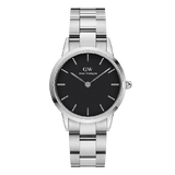 Daniel Wellington Iconic Link Black Dial Silver Steel Strap Watch For Women - DW00100206