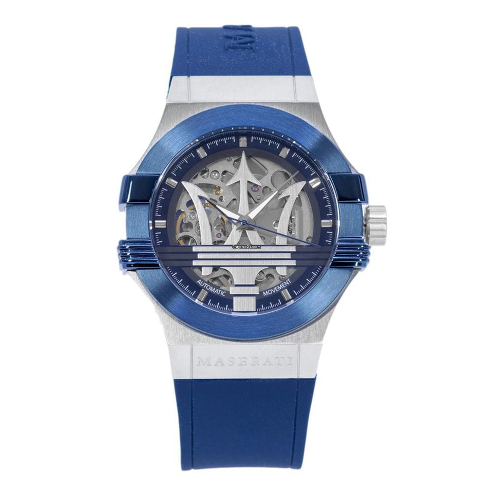 Maserati Potenza Skeleton Dial Quartz Blue Silicon Watch For Men - R8821108028