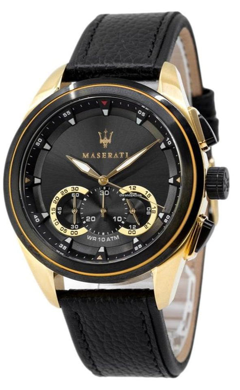 Maserati Traguardo Chronograph Black Dial Black Leather Strap Watch For Men - R8871612033