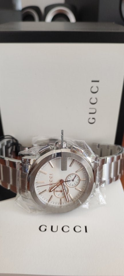 Gucci G Chrono Chronograph Silver Dial Silver Steel Strap Watch For Men - YA101201