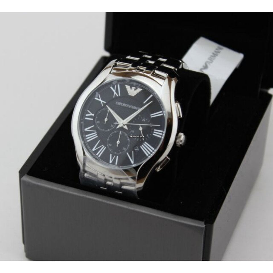 Emporio Armani Classic Chronograph Black Dial Silver Steel Strap Watch For Men - AR1786