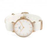 Daniel Wellington Petite Dover Quartz White Dial White NATO Strap Watch For Women - DW001000313