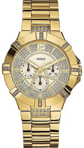 Guess Vista Diamonds Gold Dial Gold Steel Strap Watch for Women - W13573L1