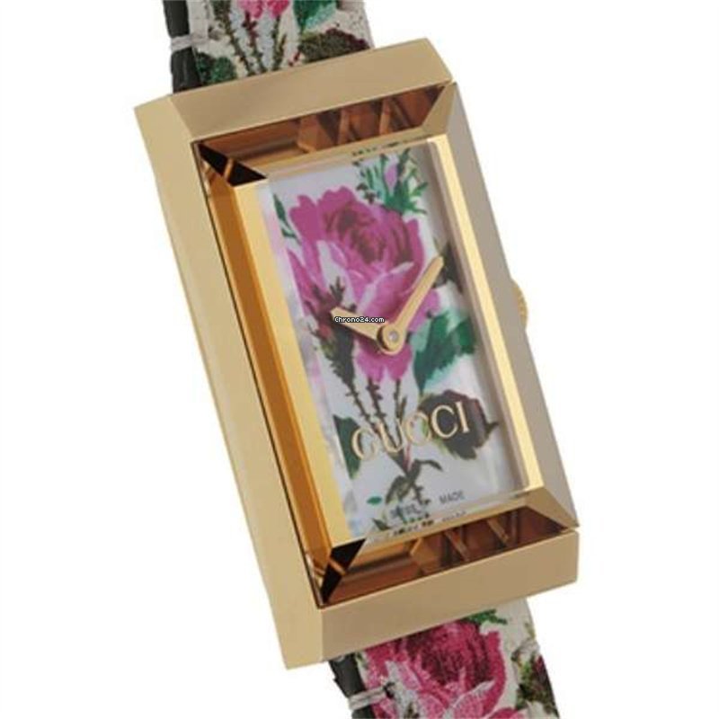 Gucci G-Frame Floral Mother of Pearl Dial White Leather Strap Watch For Women - YA147406
