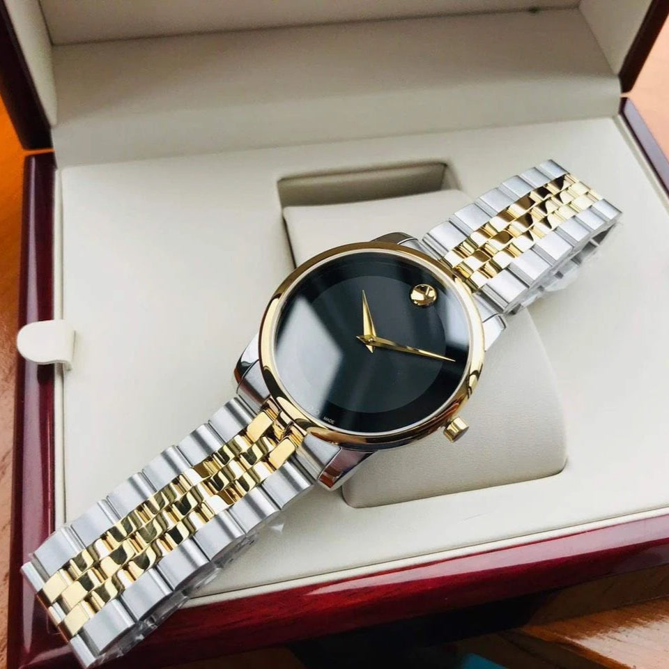 Movado Museum Classic Black Dial Two Tone Steel Strap Watch For Men - 606899