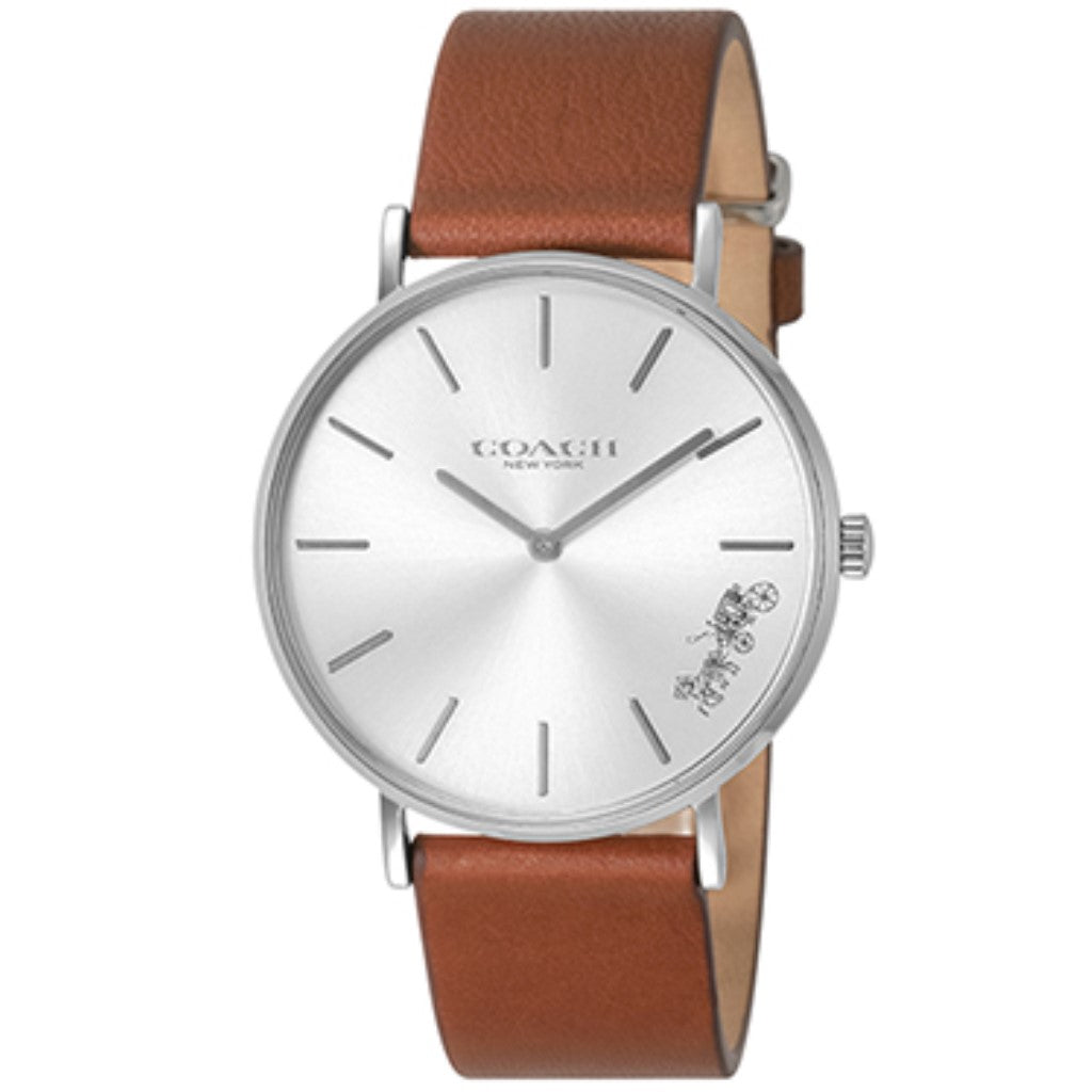 Coach Perry Silver Dial Brown Leather Strap Watch for Women - 14503120