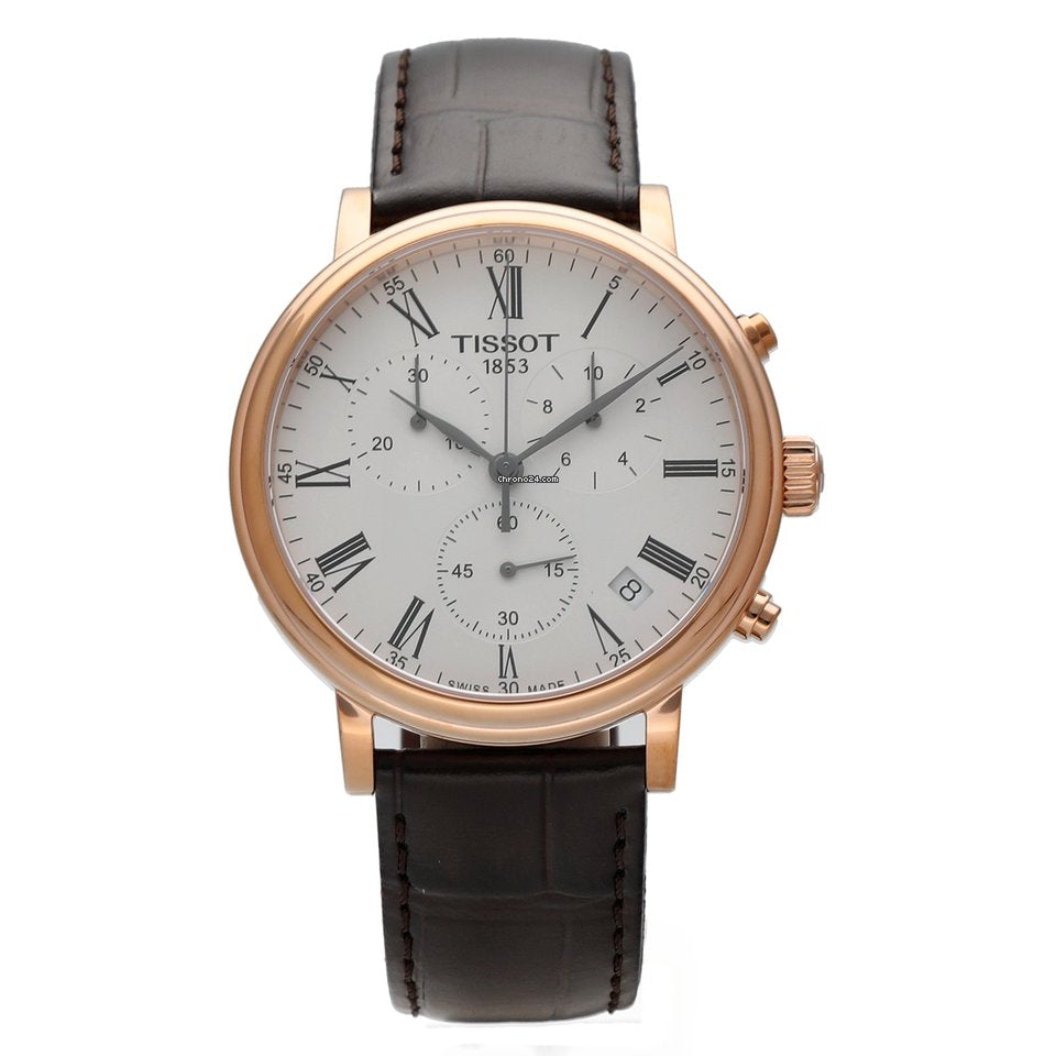 Tissot Carson Premium Chronograph Silver Dial Brown Leather Strap Watch For Men - T122.417.36.033.00
