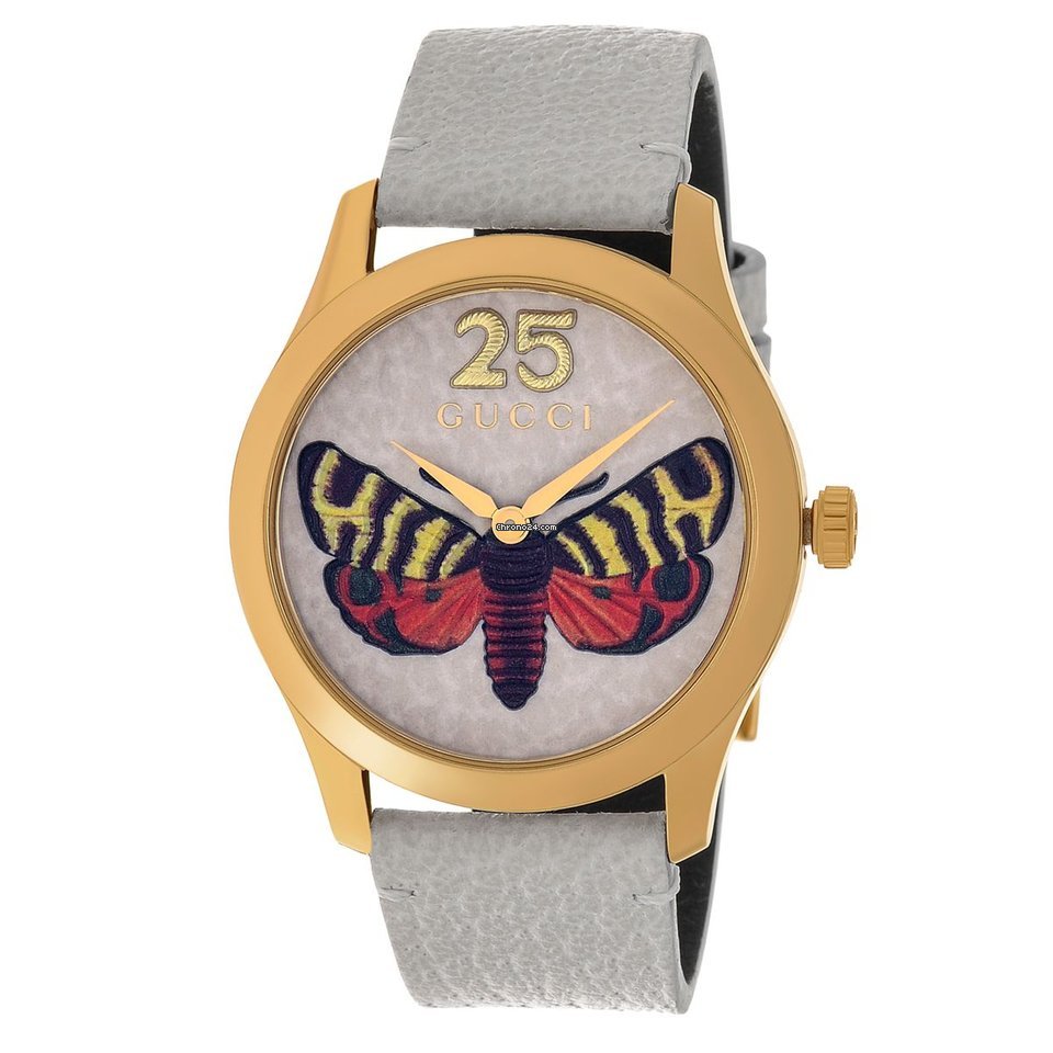 Gucci G Timeless Butterfly White Dial White Leather Strap Watch For Women - YA1264062
