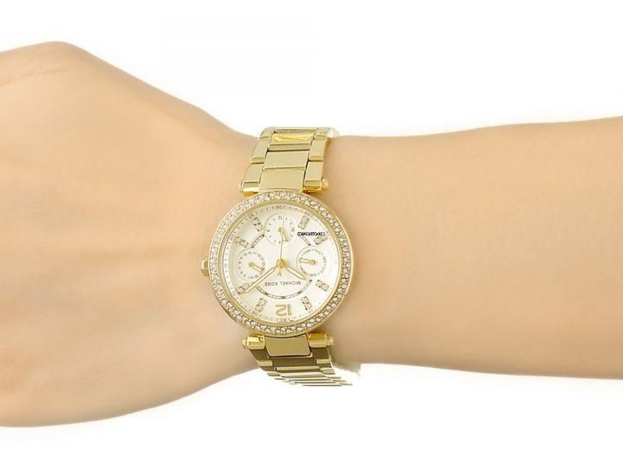 Michael Kors Parker White Dial Gold Steel Strap Watch for Women - MK6056