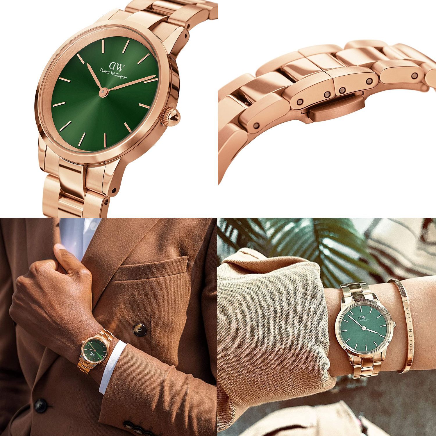Daniel Wellington Iconic Link Emerald Green Dial Rose Gold Steel Strap Watch For Women - DW00100419