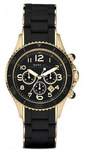 Marc Jacobs Rock Chronograph Black Dial Black Silicone Strap Watch for Women - MBM2552