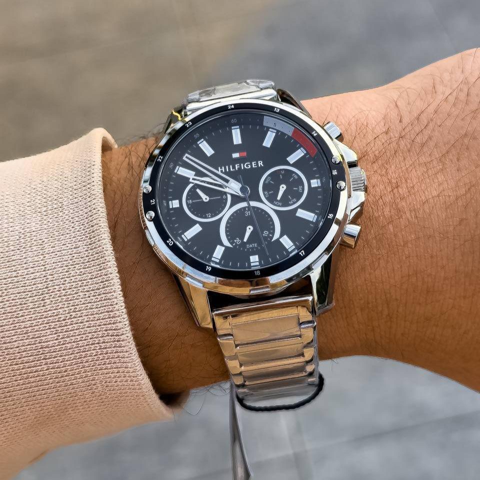 Tommy Hilfiger Mason Multifunction Black Dial Silver Steel Strap Watch For Men - 1791936