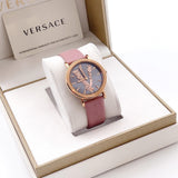 Versace Virtus Quartz Grey Dial Pink Leather Strap Watch for Women - VEHC00319