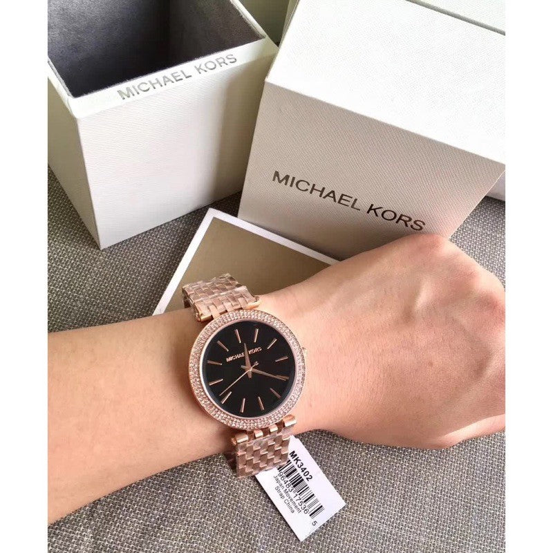 Michael Kors Darci Black Dial Rose Gold Steel Strap Watch for Women - MK3402
