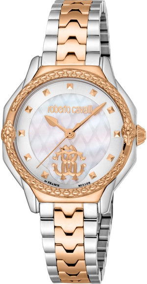 Just Cavalli Classic Mother of Pearl Dial Two Tone Steel Strap Watch for Women - RV1L225M0081