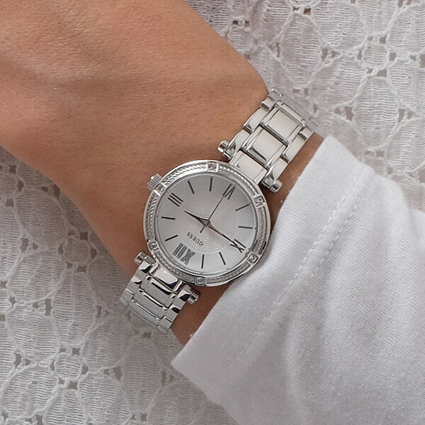 Guess Park Ave White Dial Silver Steel Strap Watch for Women - W0767L1