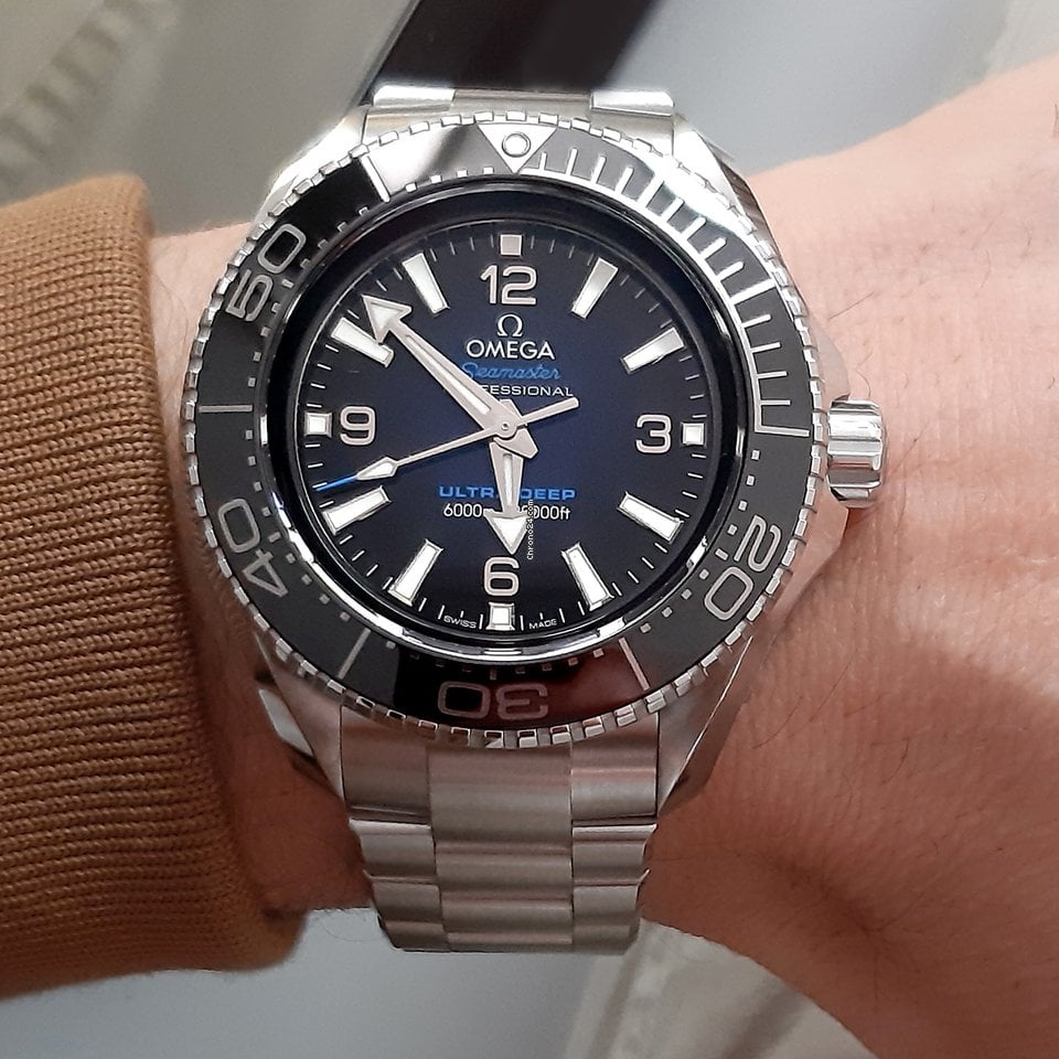Omega Seamaster Planet Ocean 6000M Co Axial Master Chronometer Blue Dial Silver Steel Strap Watch for Men - 21530462103001