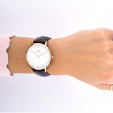 Daniel Wellington Classic York White Dial Brown Leather Strap Watch For Women - DW00100038