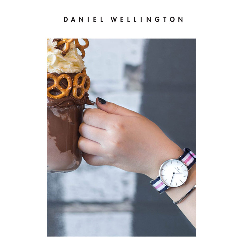 Daniel Wellington Classic South Hampton White Dial Two Tone Nylon Strap Watch For Women - DW00100034