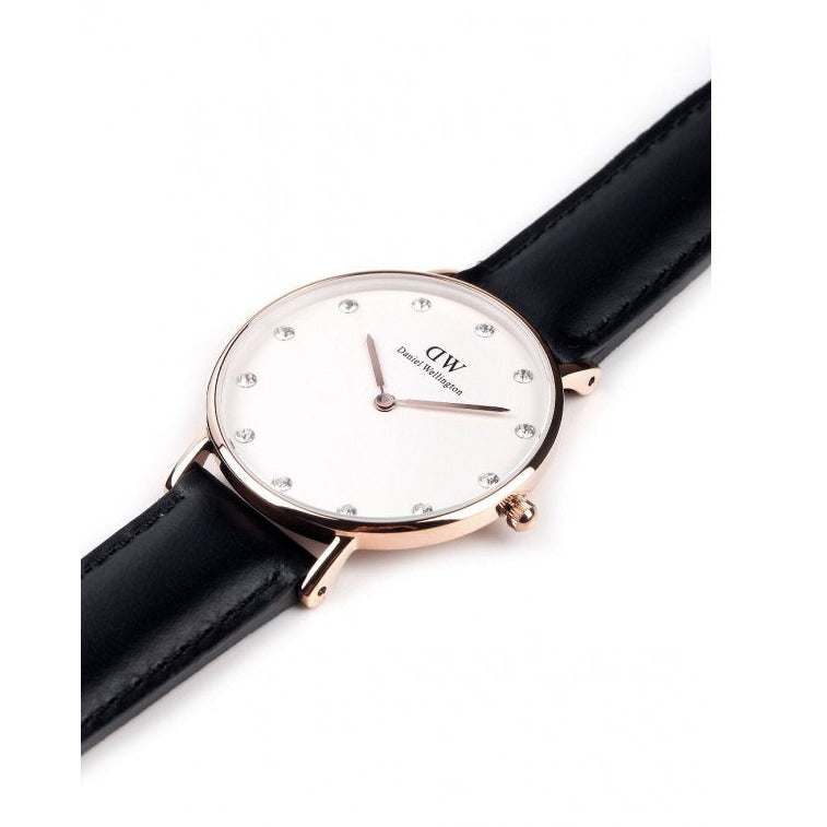 Daniel Wellington Classic Sheffield White Dial Black Leather Strap Watch For Women - DW00100076