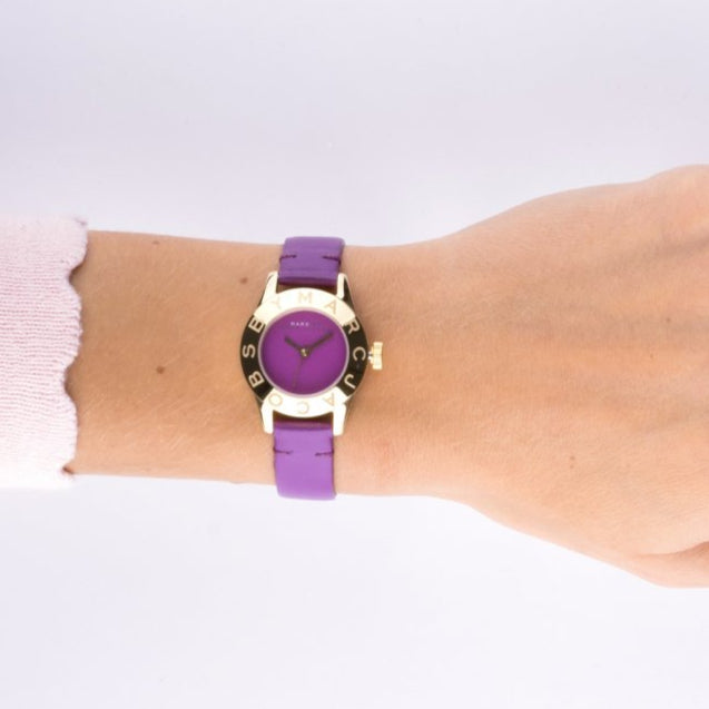 Marc Jacobs Purple Dial Purple Leather Strap Watch for Women - MBM1209