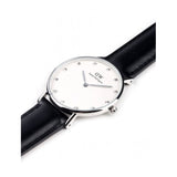 Daniel Wellington Classy Sheffield White Dial Black Leather Strap Watch For Women - DW00100080