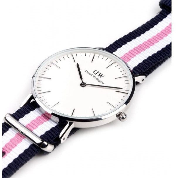 Daniel Wellington Classic Southampton White Dial Three Tone Nylon Strap Watch For Women - DW00100050