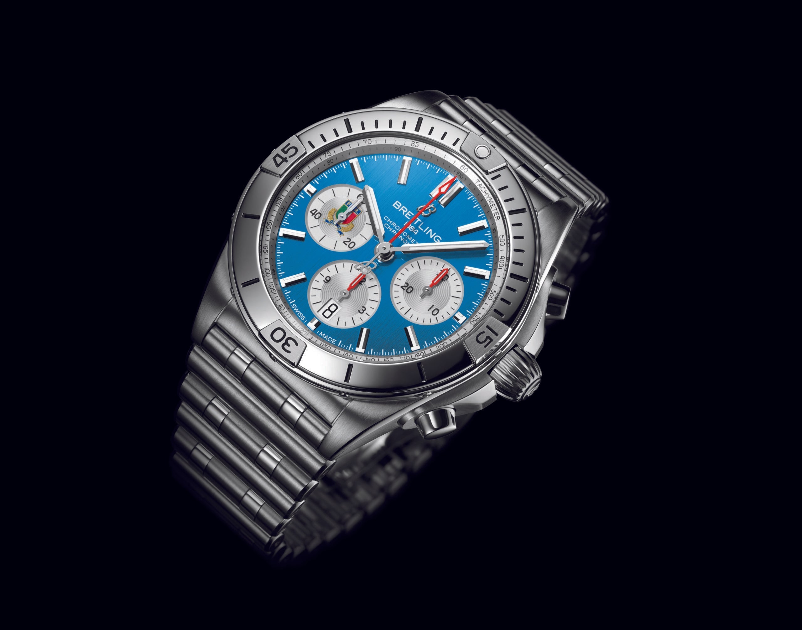 Breitling Chronomat B01 42 Six Nations Italy Blue Dial Silver Steel Strap Watch for Men - AB0134A41C1A1