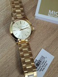 Michael Kors Mini Runway Slim Gold Dial Gold Steel Strap Watch for Women - MK3512