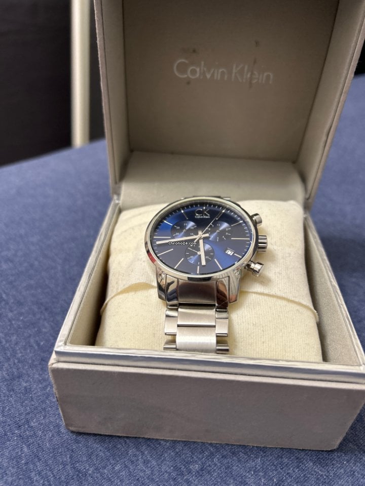 Calvin Klein City Chronograph Blue Dial Silver Steel Strap Watch for Men - K2G2714N