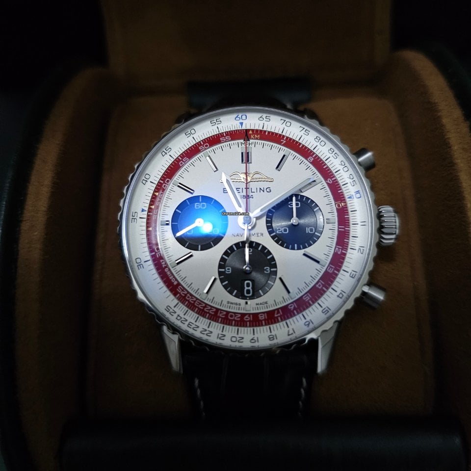 Breitling Navitimer B01 Chronograph 43 Boeing 747 White Dial Black Leather Strap Watch for Men - AB01383B1G1P1