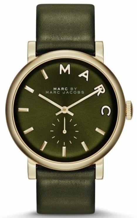Marc Jacobs Baker Olive Green Dial Olive Green Leather Strap Watch for Women - MBM1328