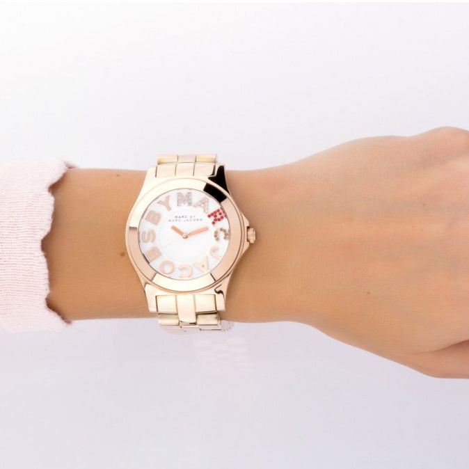 Marc Jacobs Rivera White Dial Rose Gold Steel Strap Watch for Women - MBM3138