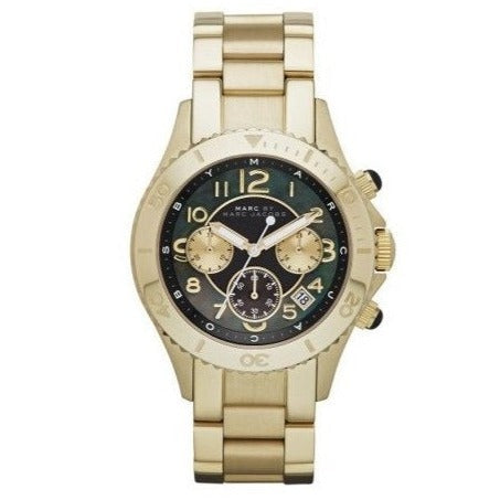 Marc Jacobs Rock Chronograph Black Dial Gold Steel Strap Watch for Women - MBM3253