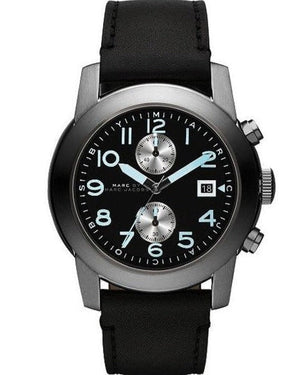 Marc Jacobs Larry Chronograph Black Dial Black Leather Strap Watch for Men - MBM5054