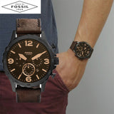 Fossil Nate Chronograph Brown Dial Brown Leather Strap Watch for Men - JR1487