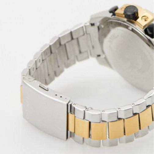 Diesel Mega Chief Chronograph Black Dial Two Tone Steel Strap Watch For Men - DZ4581